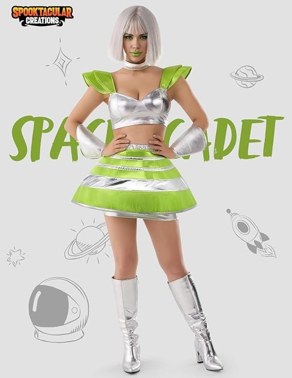 Spooktacular Creations 5 Piece Halloween Space Cadet Costume Women's M Alien New